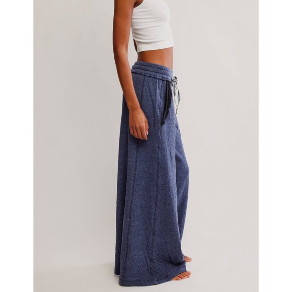 🆕 FREE PEOPLE Wait A Minute Wide Leg Lounge Pant / Navy Heather Combo - Picture 3 of 6